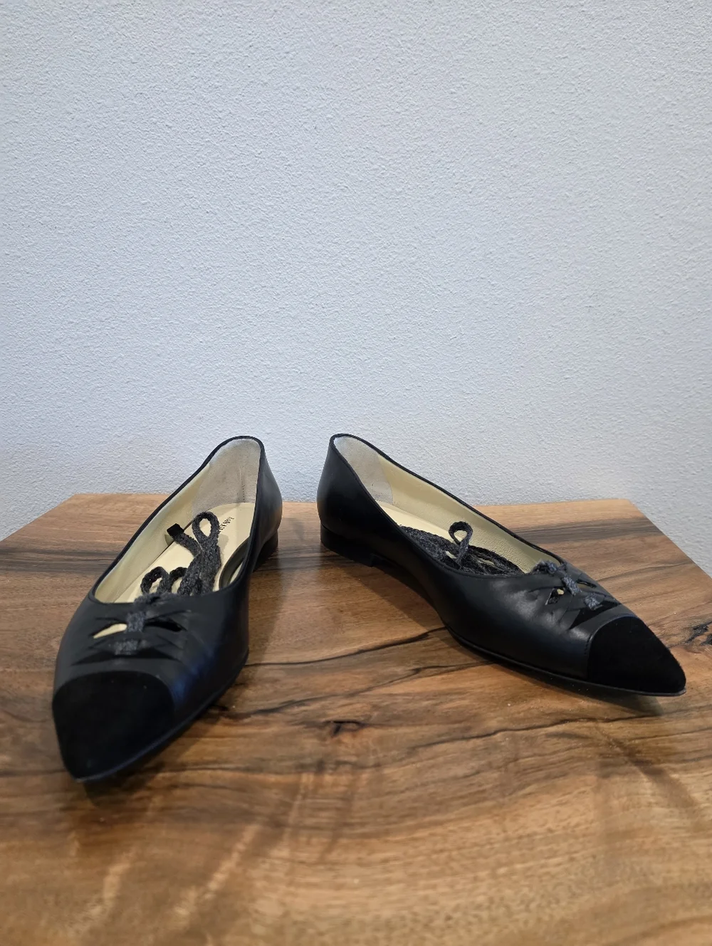 Sarah Flint Lily Ankle Tie Black Leather Flats -NWOT